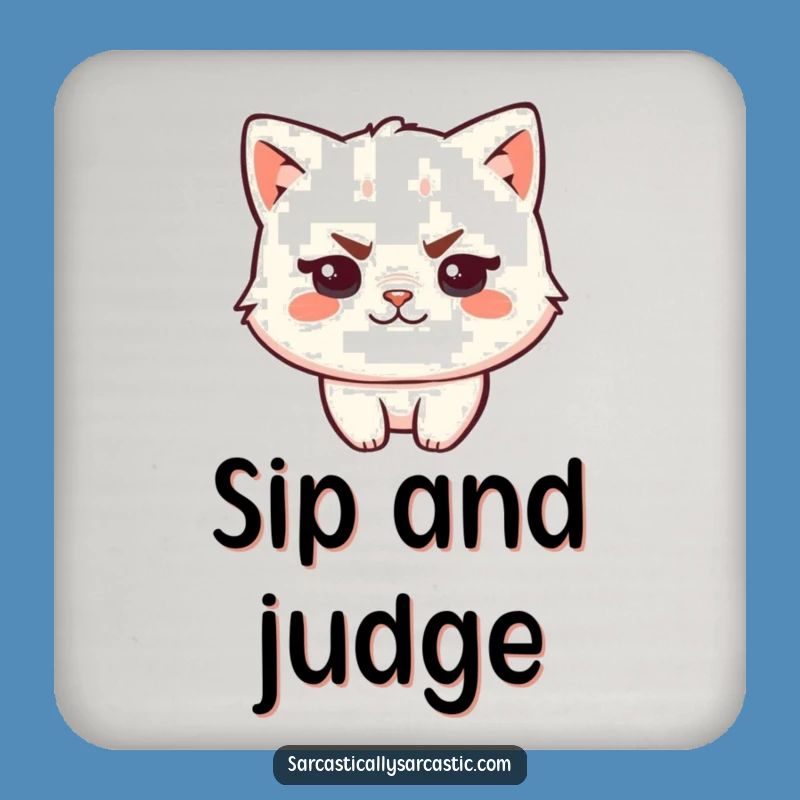 Funny Kawaii Cat Coasters: Sassy Eyebrow Smirk Set, Protect Surfaces Funny Gift