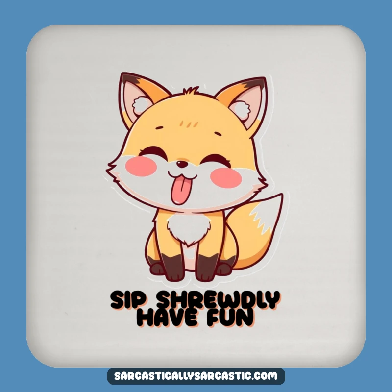 Kawaii Fox Tongue Out Coasters, Cute Protection with Playfulness