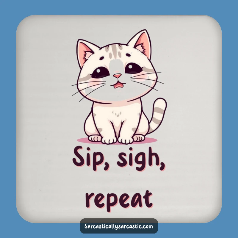 Funny Kawaii Cat Sigh Drink Coaster: Protect Surfaces with Humor