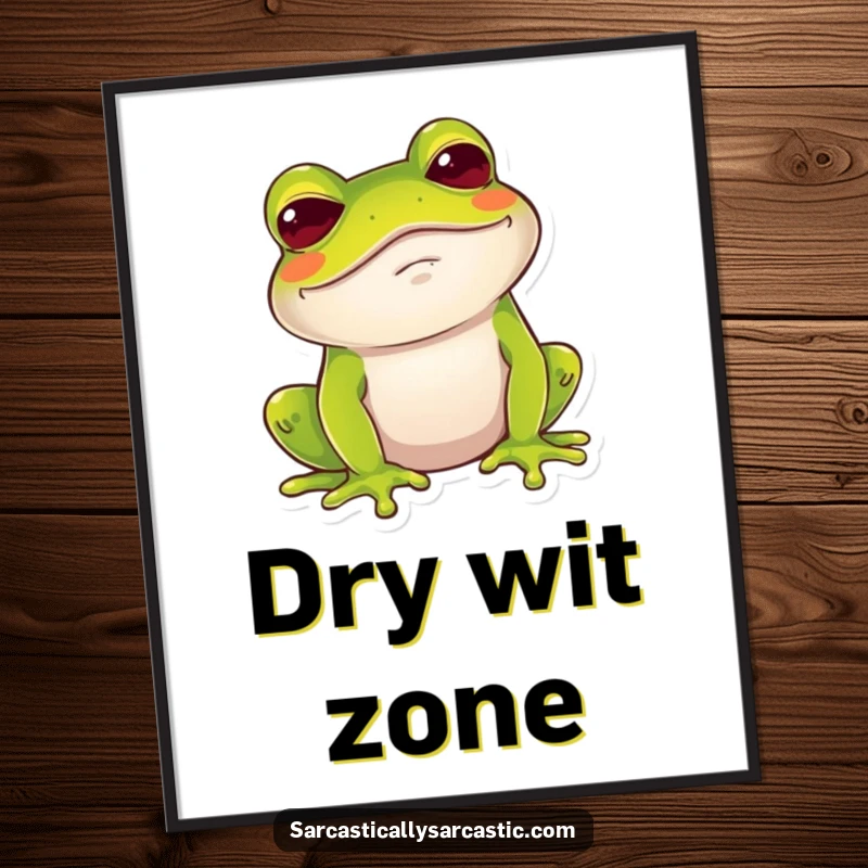 Funny Frog Poster: A frog gives a dry, amused chuckle with a raised brow, bringing witty humor to wall art.