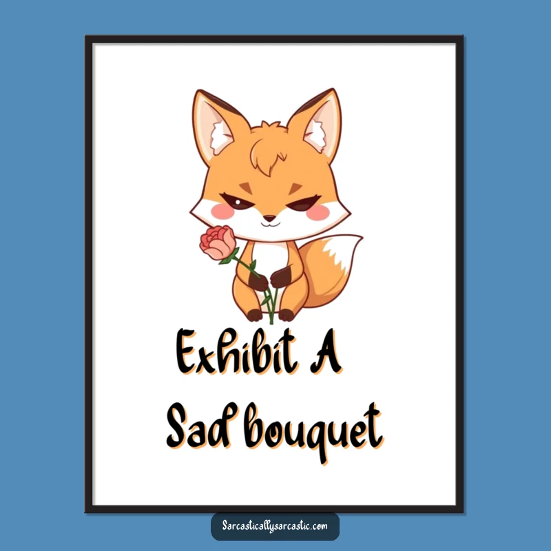 Funny Fox Poster - Sly Grin Wilted Flower Wall Art Gift