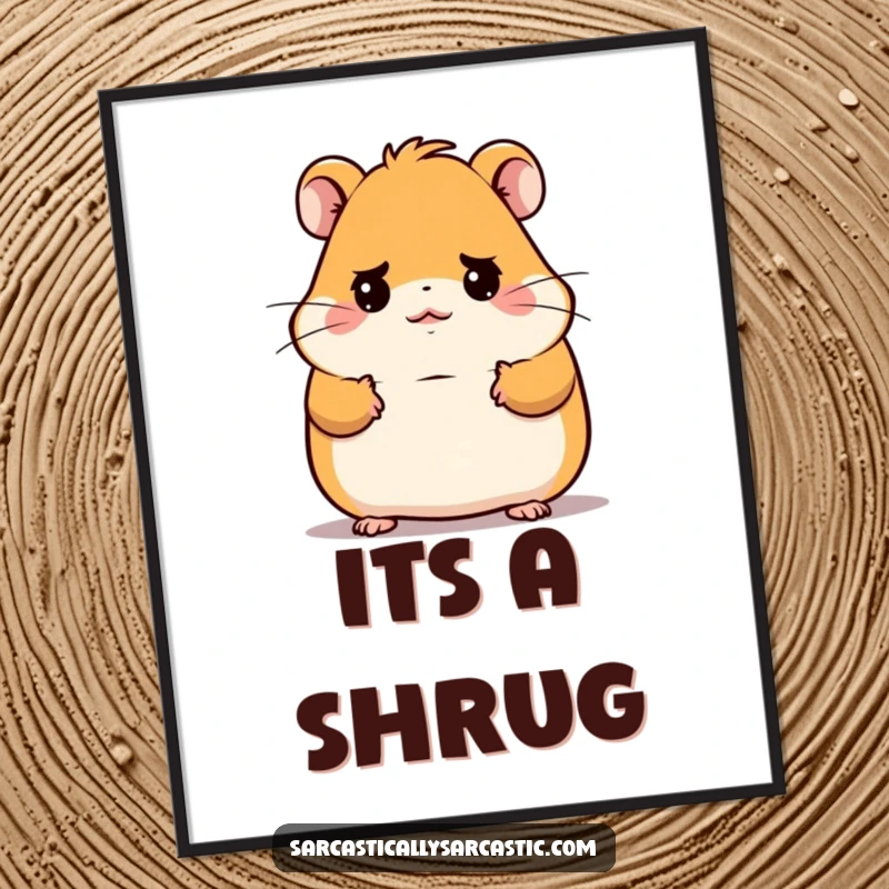 Funny Kawaii Hamster Poster: A cute hamster gives a funny, deadpan shrug, adding humorous wall art to any space.