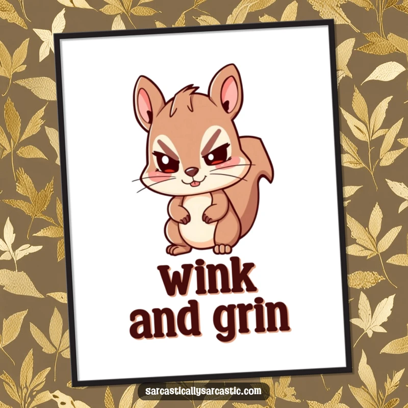 Funny Kawaii Squirrel Poster: A cute squirrel gives a funny, knowing, sly wink, adding playful art to walls.