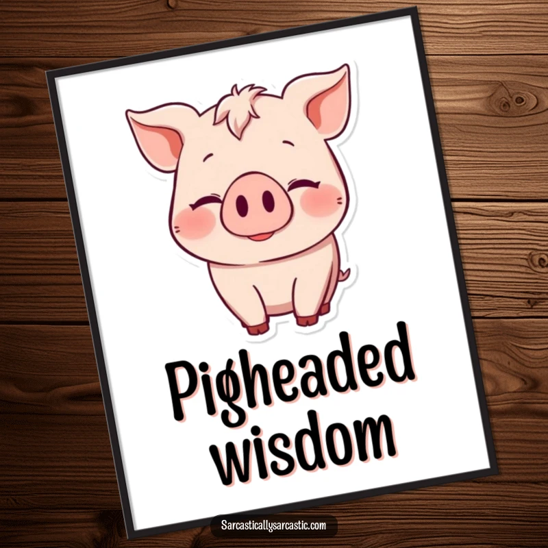 Funny Poster: Pig with a knowing smile and subtle head nod, a humorous piece perfect for adding a touch of shared understanding to decor.