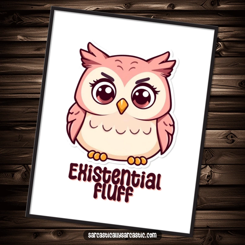 Funny poster showcasing a curious owl with a slightly tilted head, symbolizing wisdom and playful inquiry.