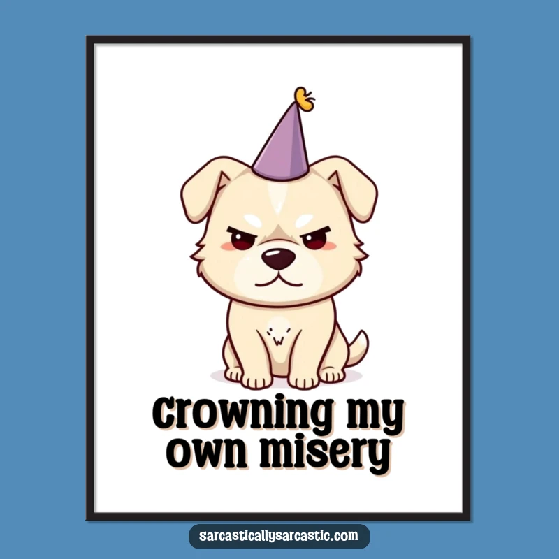 Funny Sarcastic Dog Party Hat Poster: Hilarious Wall Art for Dog Lovers