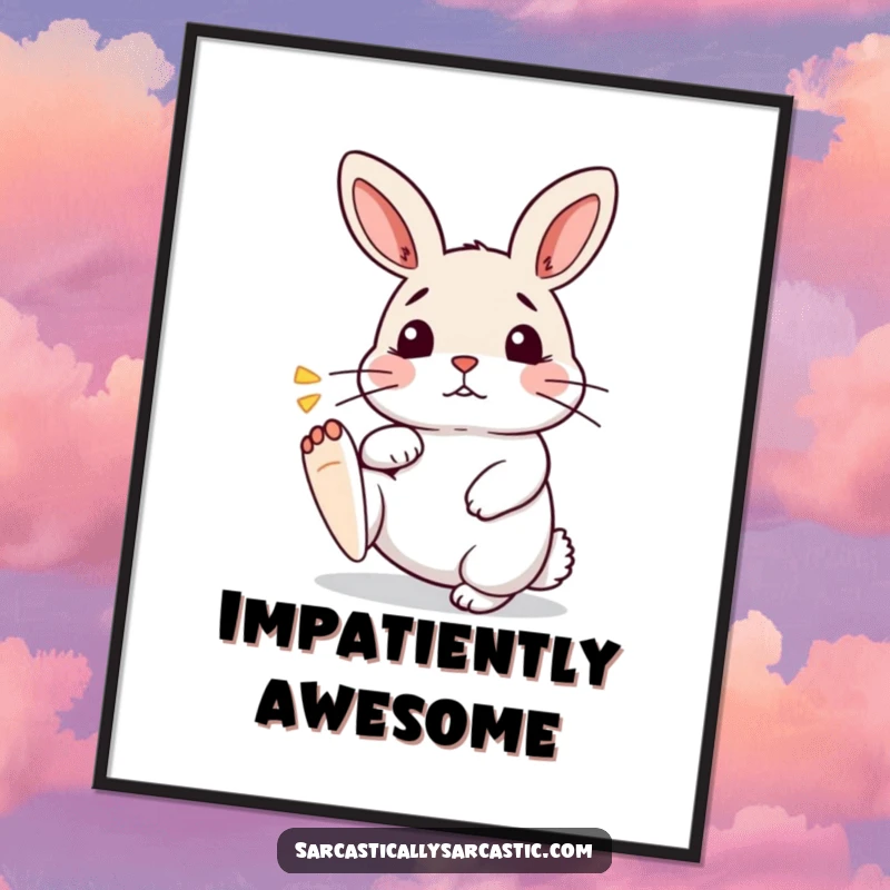 Funny Kawaii Rabbit Poster: An amusingly impatient bunny tapping its foot, adding a touch of funny charm to wall decor.
