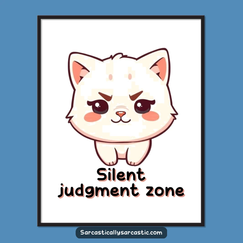 Funny Kawaii Cat Poster: Sassy Eyebrow Smirk Art, Hilarious Wall Decor Gift