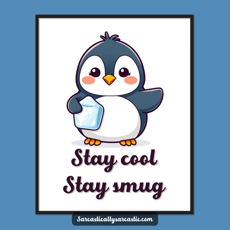 Kawaii Penguin Ice Cube Poster, Cool Wall Art Funny Gift