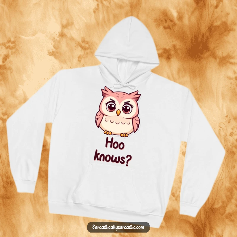 Funny hoodie featuring a curious owl with a tilted head, perfect for cozy contemplation and humor.