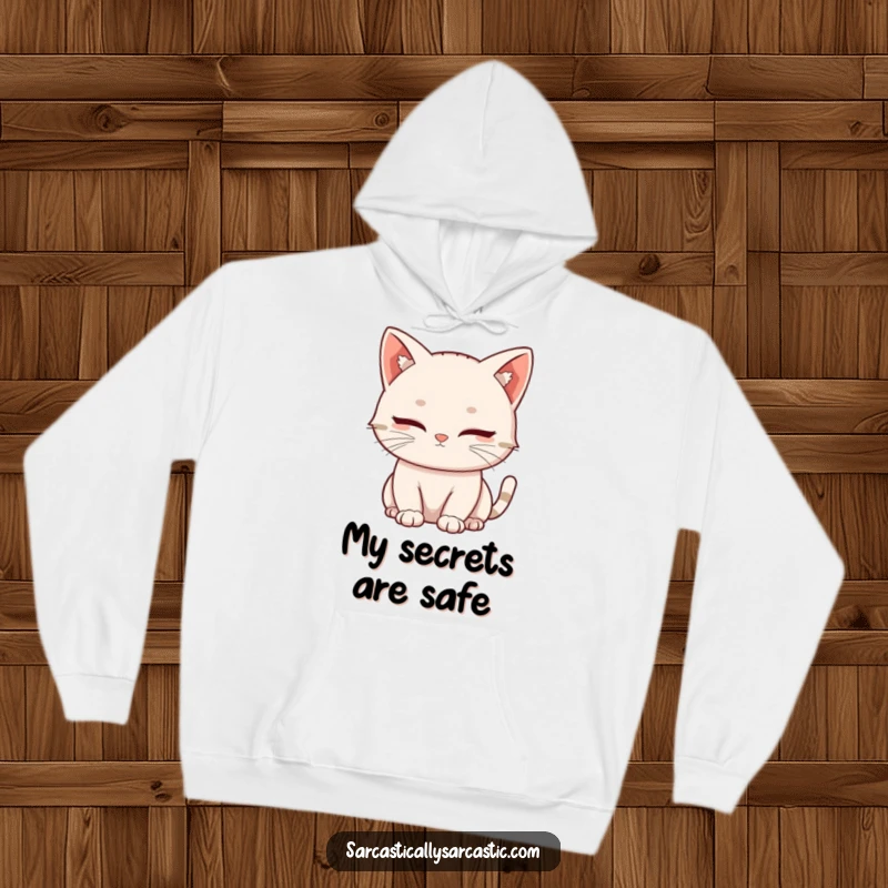 Funny hoodie depicting a kawaii cat with eyes half-closed in a slow, knowing blink, perfect for expressing subtle wisdom and humor.