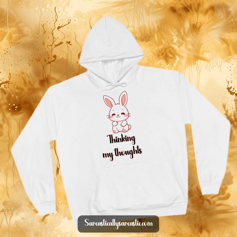 Funny kawaii rabbit hoodie, designed with a character giving a slow, deliberate nod, perfect for cozy moments.