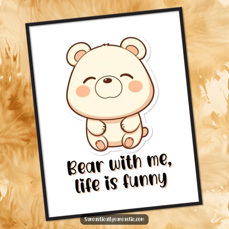 Funny Free Printable Wall Art: Bear with a subtle eye-roll and smirk, adding quirky charm to your decor.