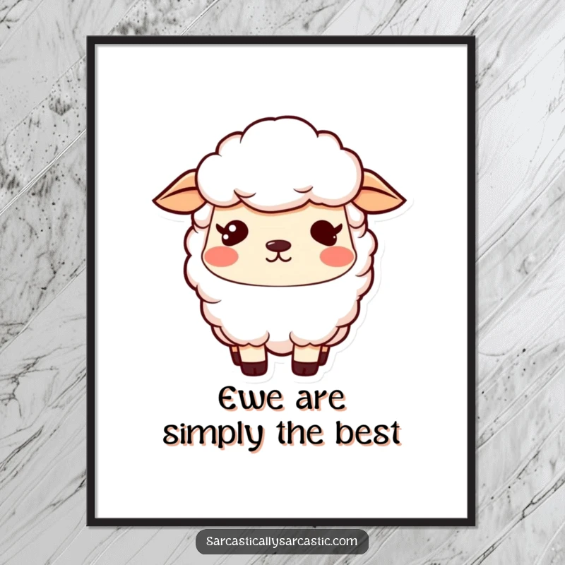 Funny Free Printable Wall Art: A kawaii sheep with a vacant stare and a sly smirk, adding a touch of enigmatic humor to any wall.