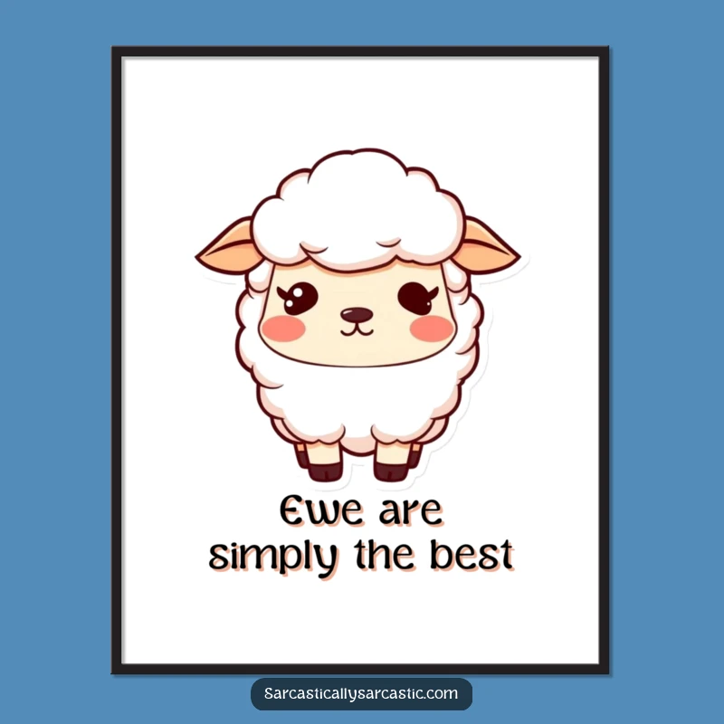 Funny Free Printable Kawaii Sheep Wall Art - Smug Expression Downloadable Decor