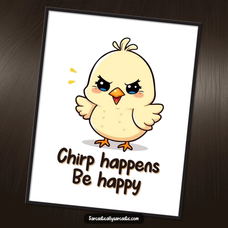 Funny Free Printable Wall Art featuring a cheerful bird character, perched and ready to deliver a sarcastic chirp.