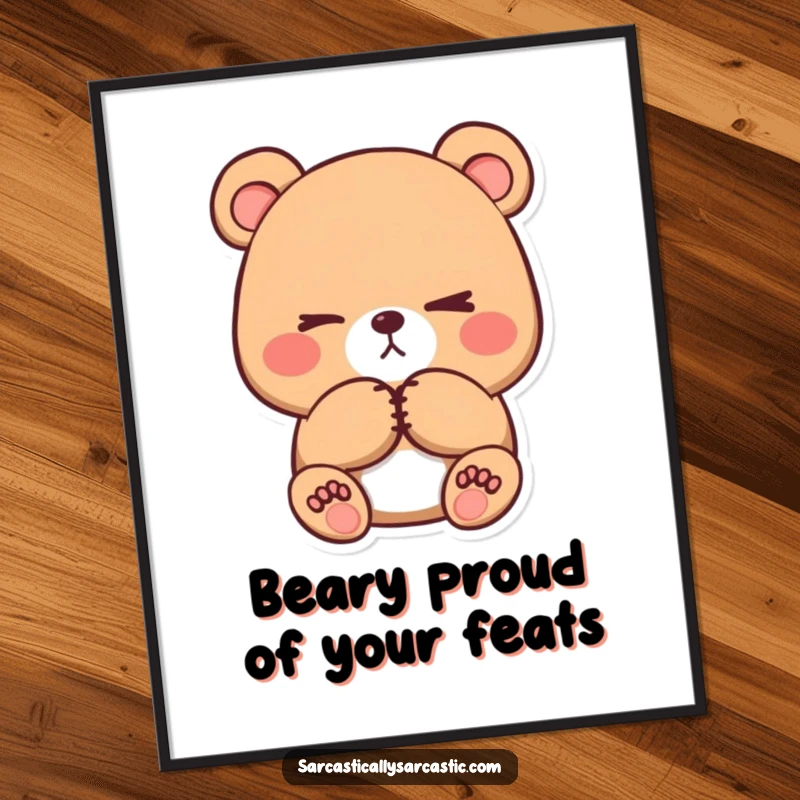 Funny Free Printable Wall Art: Kawaii bear with crossed paws doing a subtle eye-roll, adding sarcastic charm to decor.