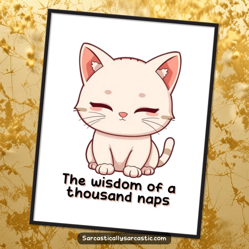 Funny Free Printable Wall Art: A kawaii cat giving a slow, mysterious blink, suggesting hidden knowledge and playful secrets.