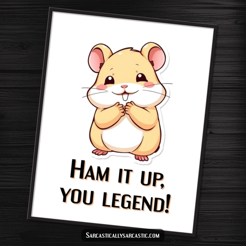 Funny Free Printable Wall Art: A kawaii hamster coyly hides a smile behind its paw, bringing infectious joy and playful charm.