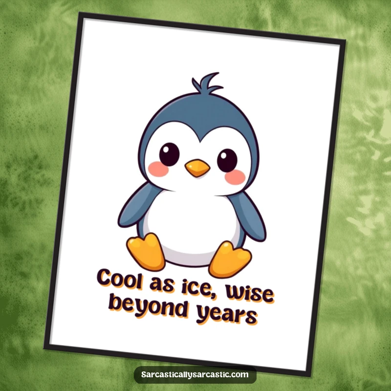 Funny Free Printable Wall Art: A kawaii penguin with an unshakeable straight face, bringing minimalist humor and quirky appeal to any room.