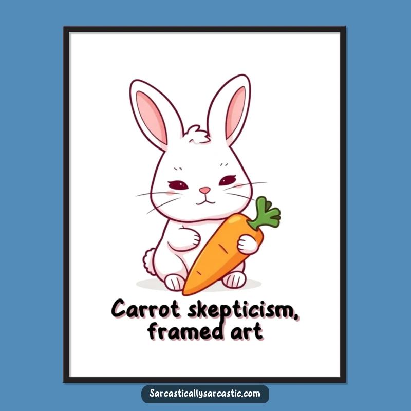 Funny Free Printable Wall Art: Skeptical Rabbit Carrot Downloadable Art Gift