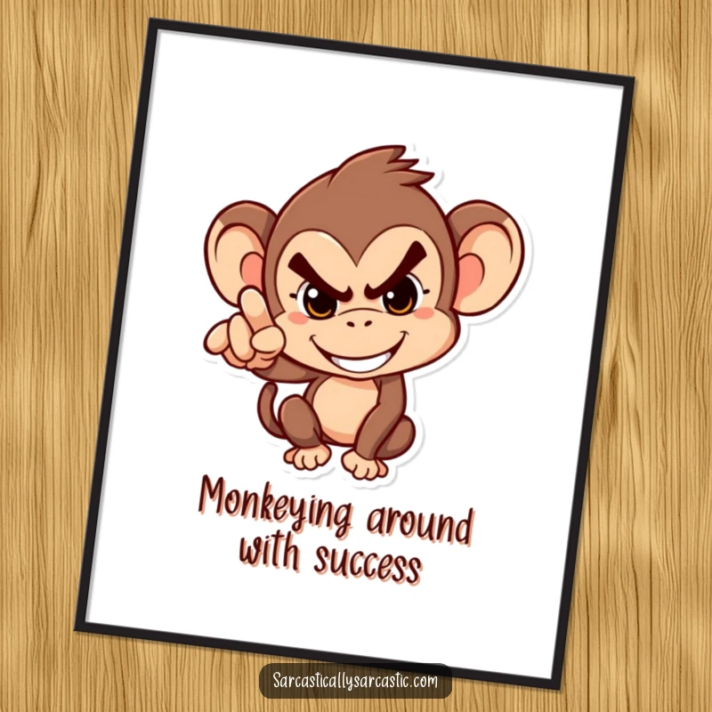 Funny Free Printable Wall Art: Monkey character with a mischievous grin, pointing accusingly, full of playful mischief.