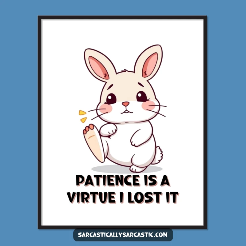 Free Printable Wall Art: Impatient Kawaii Rabbit Tapping Foot, Funny Downloadable Home Decor
