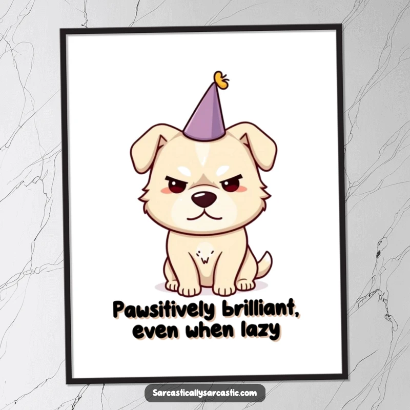Funny Free Printable Wall Art: Sarcastic dog with a party hat, smirking knowingly, perfect for quirky decor.