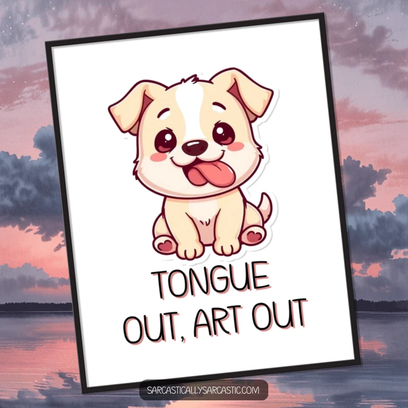 Funny Free Printable Wall Art of a dog sticking its tongue out playfully from the side.