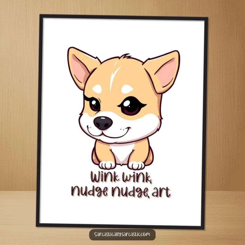 Funny Free Printable Wall Art of a dog with a knowing smirk, winking one eye playfully.
