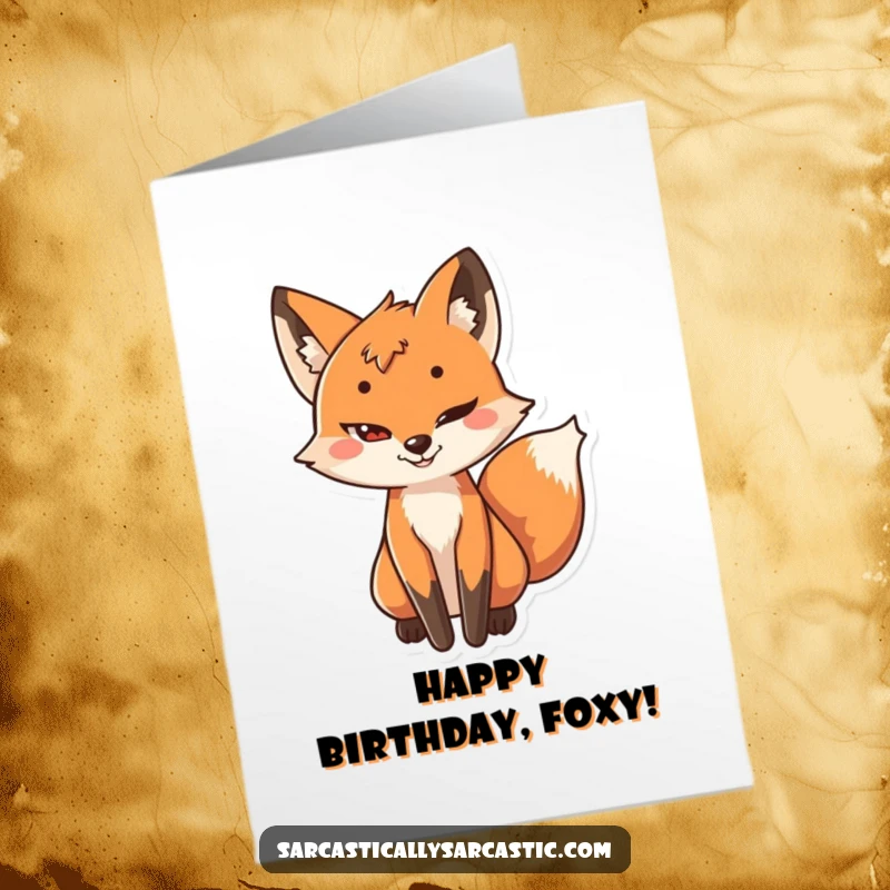 Funny Free Printable Birthday Card of a playful fox with a sly grin and its tail subtly wagging, embodying clever birthday wishes.