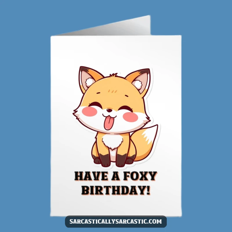 Free Printable Fox Birthday Card: Playful Tongue Out Kawaii Character Gift