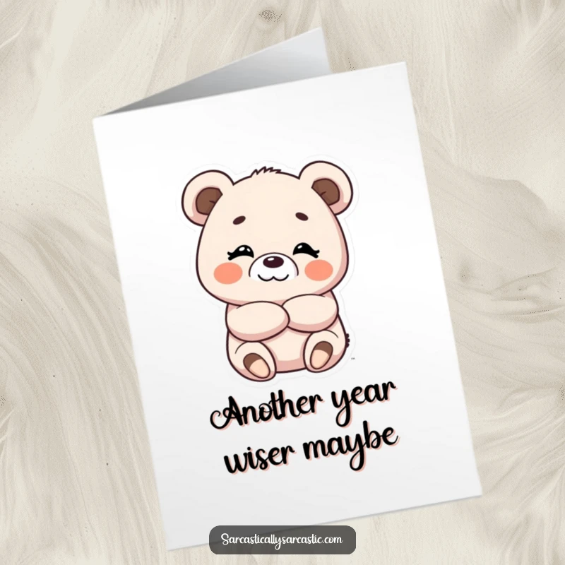Free Printable Kawaii Bear Birthday Card with arms crossed and a subtle, amused smirk, exuding cool confidence.