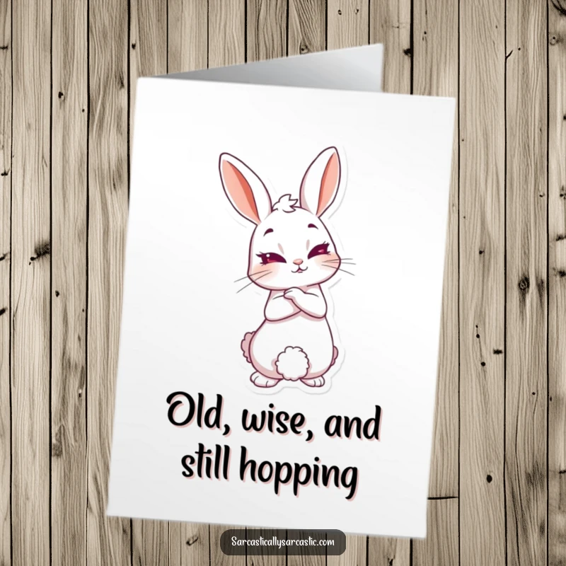 Funny Free Printable Birthday Card showing a rabbit character leaning back with a knowing smirk, hinting at birthday fun.
