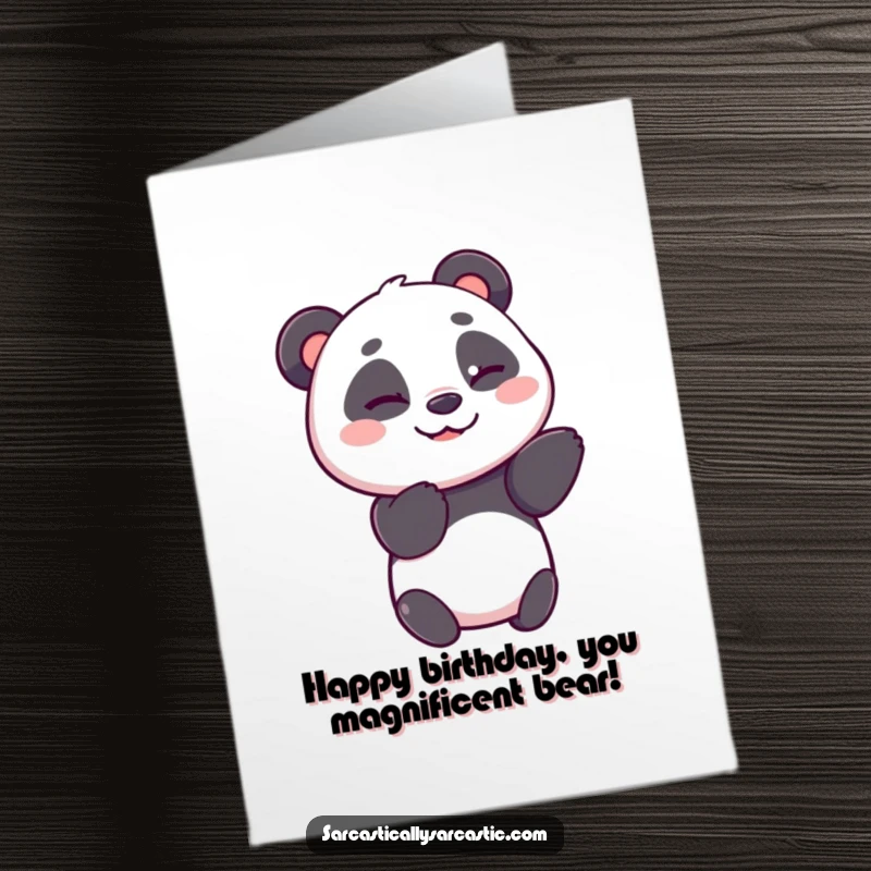 Funny Free Printable Birthday Card featuring a cheerful panda character giving a subtle, knowing wink, adding a touch of playful charm.