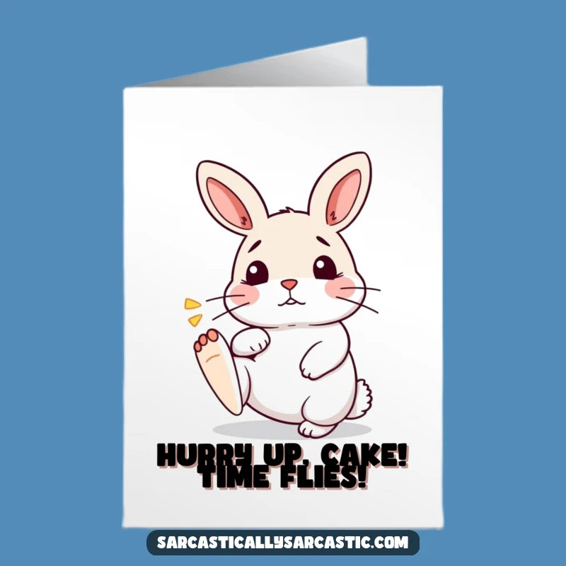 Free Printable Birthday Card: Impatient Kawaii Rabbit Tapping Foot Funny Downloadable Gift
