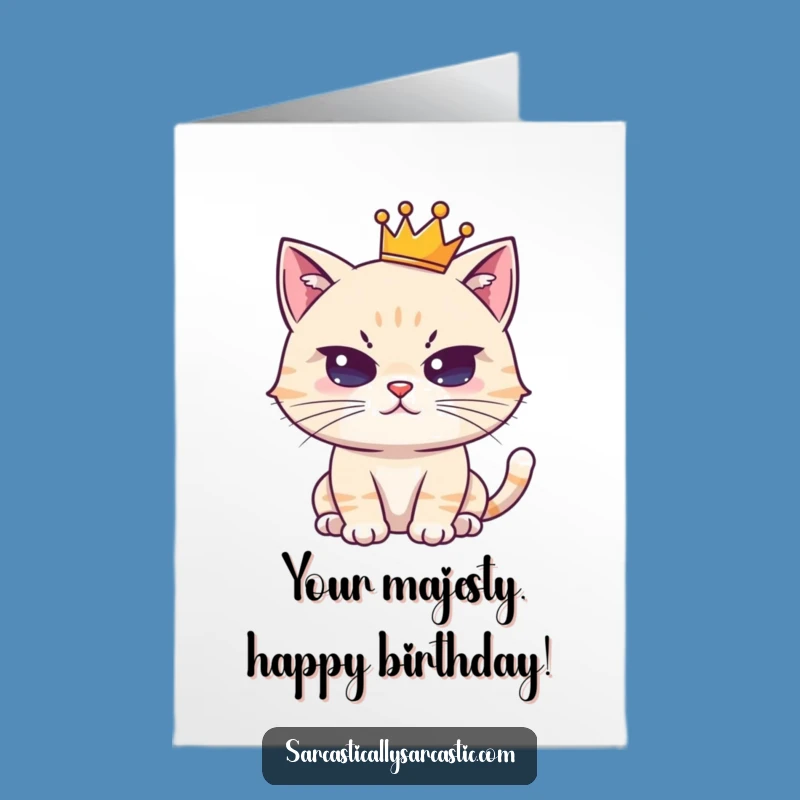 Free Printable Funny Birthday Card: Cute Cat Crown King - Hilarious Downloadable Gift