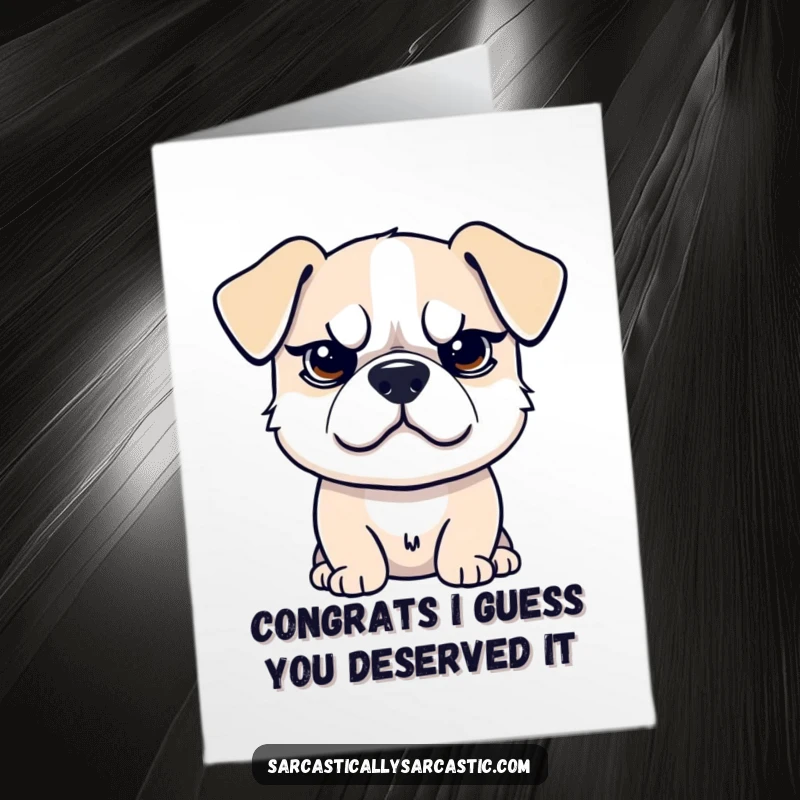 Funny Free Printable Congratulations Card: Dog with a raised eyebrow, giving a sarcastic smirk, about your achievement.