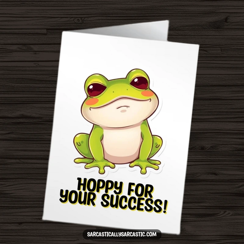Funny Free Printable Congratulations Card with a frog giving an amused chuckle and a raised brow.