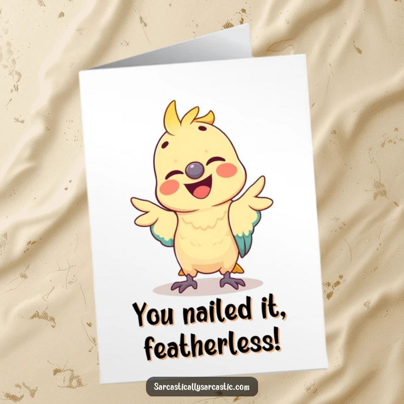 Funny Free Printable Congratulations Card: A parrot caught in a comical pose, mimicking a funny gesture for your celebratory message.