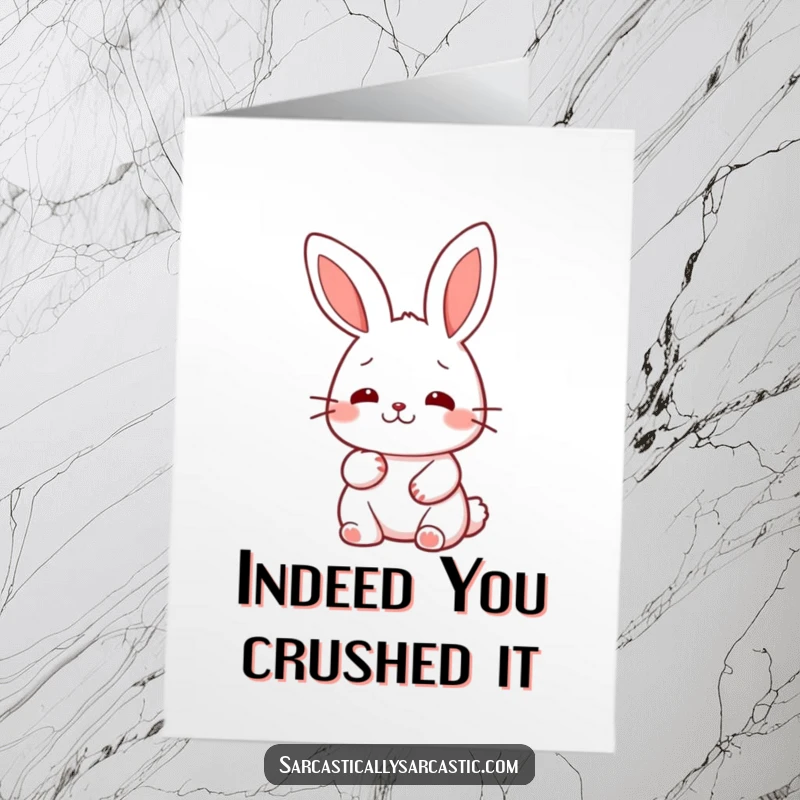 Funny Free Printable Congratulations Card with a kawaii rabbit giving a slow nod, signifying well-deserved success.