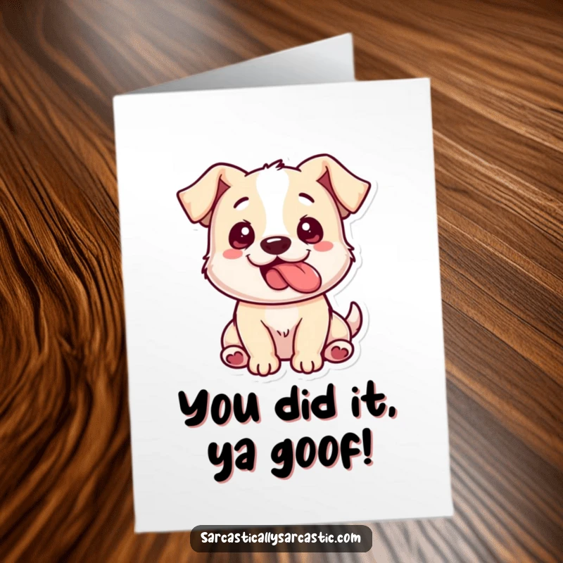 Funny Free Printable Congratulations Card featuring a dog playfully sticking its tongue out to the side.