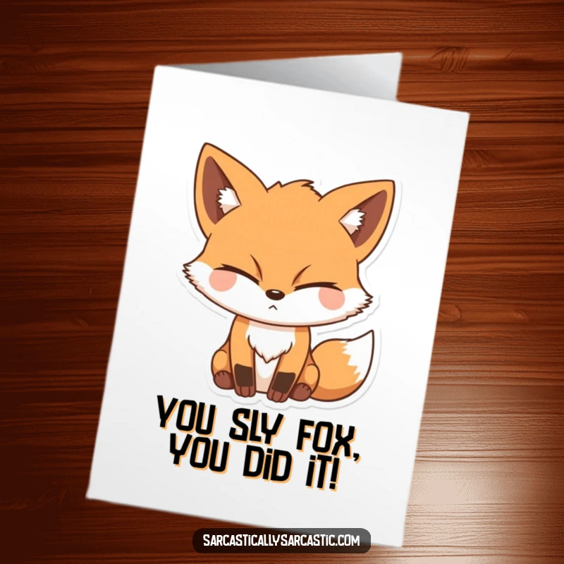 Funny Free Printable Congratulations Card featuring a sly fox with a closed eye and a mischievous grin, ideal for a downloadable gift.