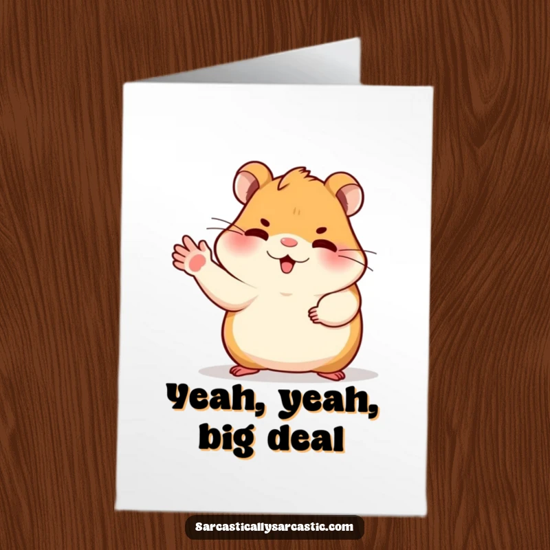 Funny Free Printable Congratulations Card featuring a hamster character shrugging dismissively with its paw, perfect for ironic congratulations.