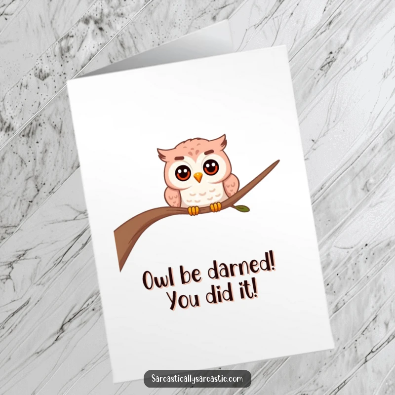 Funny Free Printable Congratulations Card with a curious owl character peering out, offering wise congratulations with a hint of mischief.