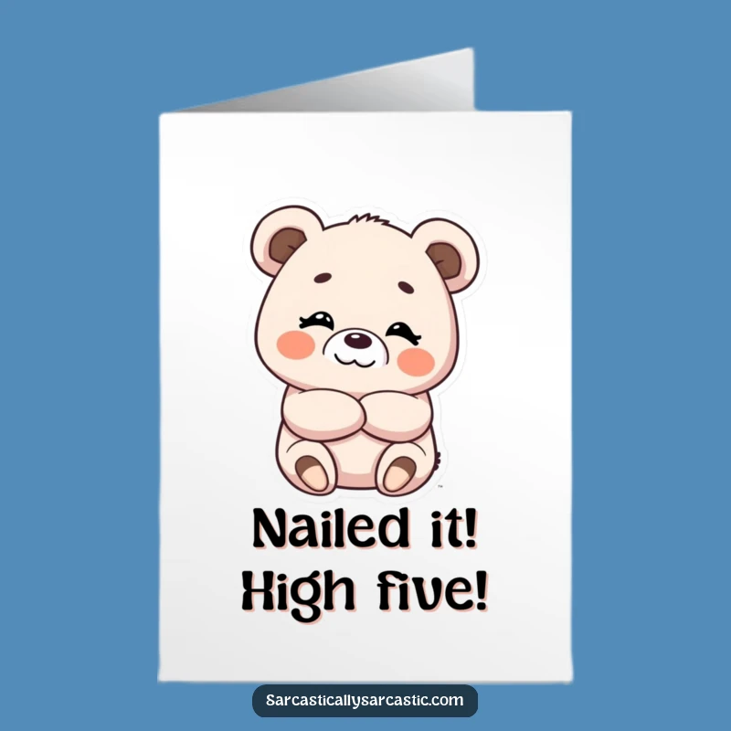 Free Printable Congrats Card: Amused Smirk Kawaii Bear for Your Champion