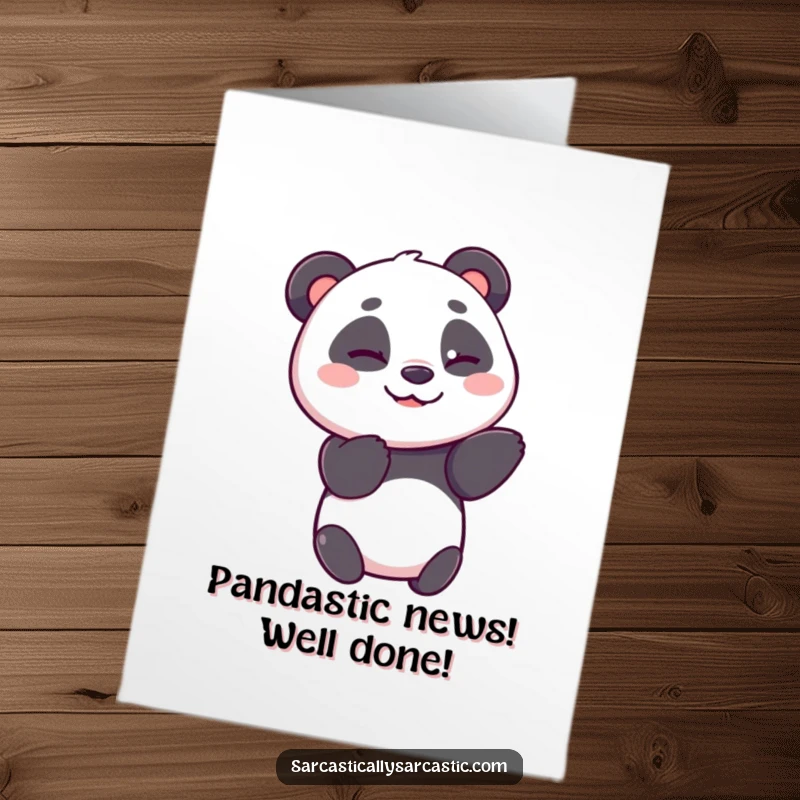 Funny Free Printable Congratulations Card with a cheerful panda character giving a knowing wink, celebrating achievements with delightful subtlety.