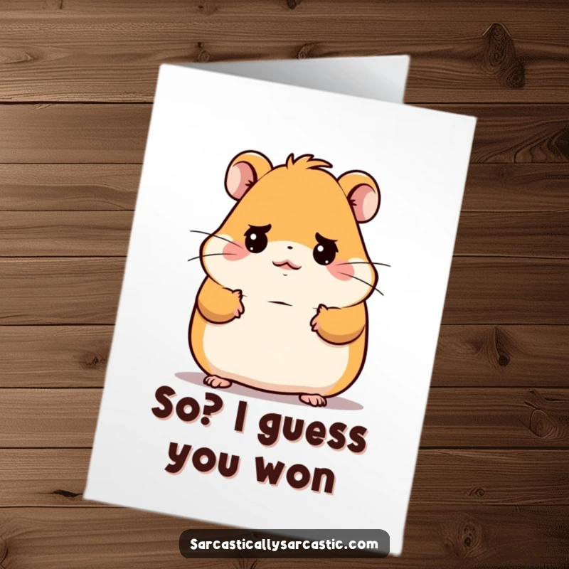 Funny Free Printable Congratulations Card: Kawaii hamster shrugging with a deadpan expression, adding humor to congratulations.