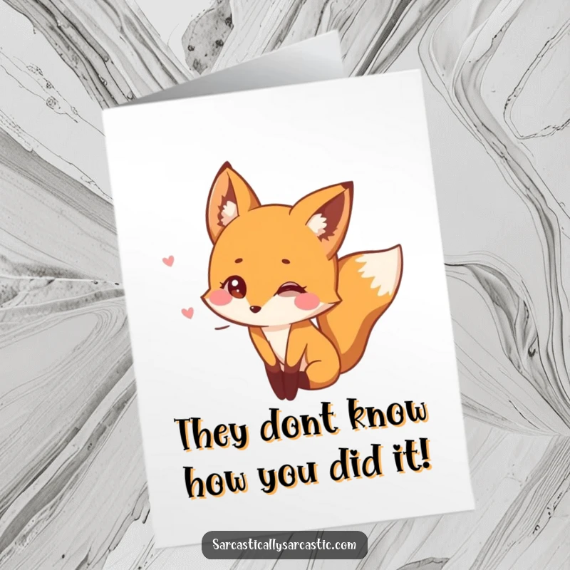 Funny Free Printable Congratulations Card: Fox with twinkling eyes whispering a secret, sharing insider news of success.
