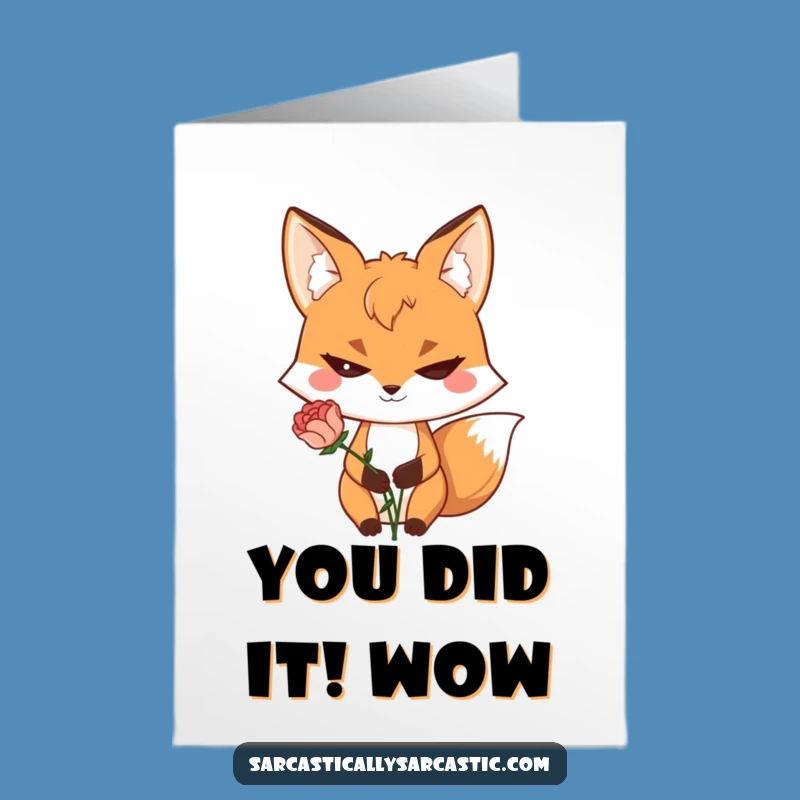 Free Printable Congrats Card: Sarcastic Fox Flower, Unique Downloadable Greeting